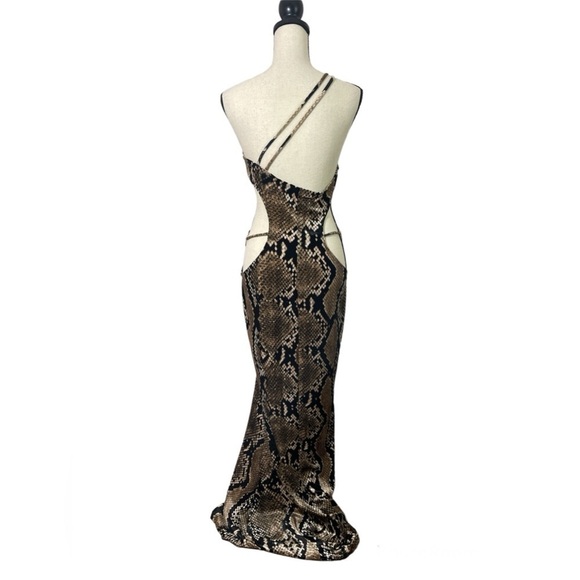 Fashion Nova Sierra Velvet Maxi Dress Brown Combo - Python - Snake Print Sz. XL - Picture 7 of 12